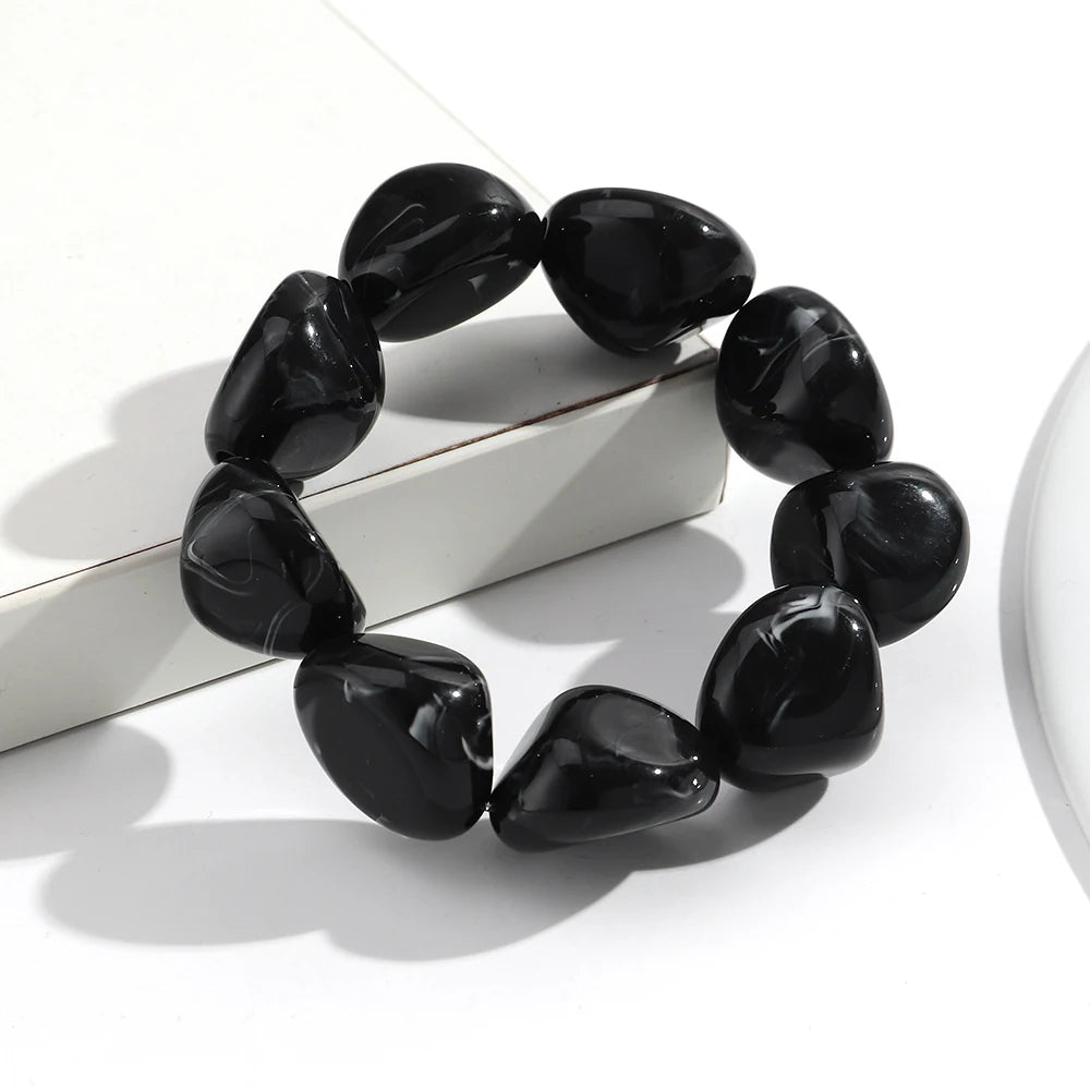 Boho Colorful Irregular Stone-shaped Beads Stretch Bangle Bracelets New Resin Geometric Beaded Bracelet 2026 Trendy Jewelry