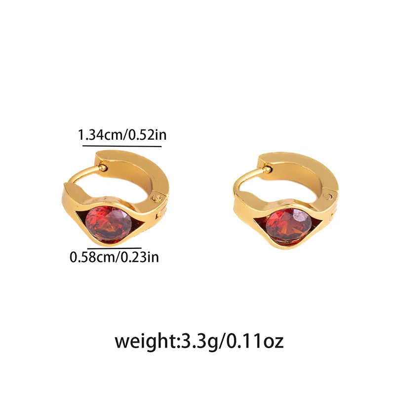 ANENJERY 316L Stainless Steel Geometry Heart Water Drop Zircon Hoop Earrings For Women Men Simple Personality Jewelry Gifts