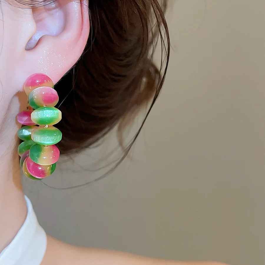 Summer Fashion Round Resin Hoop Earrings Minimalist Fresh Style Unique Design Elegant Versatile Ear Jewelry for Women