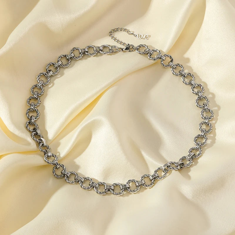 EILIECK 316L Stainless Steel Chain Necklace New Metal Texture Silver Color Fashion Necklace Waterproof Jewelry Bijoux Femme Gift