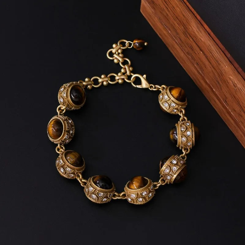 Natural Stone Bracelets for Women Vintage Palace Style Versatile Jewelry Geometric Light Luxury Elegant Pulseras Mujer