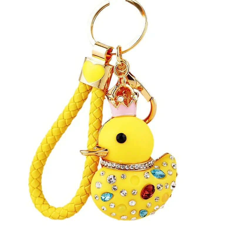 Creative rhinestone cute big yellow duck car keychain women's bag pendant metal key chain ring festival gift wholesale