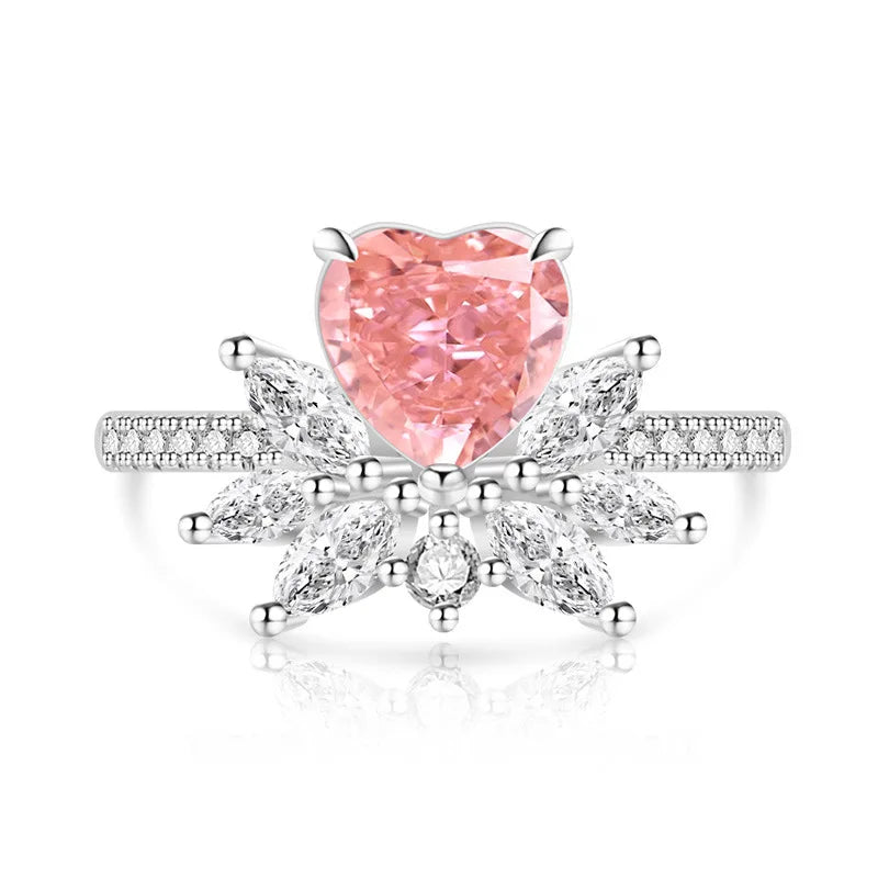 Light luxury 925sterling silver colorful gemstone ice flower ring for women,super sparkly high carbon diamond heart ring jewelry