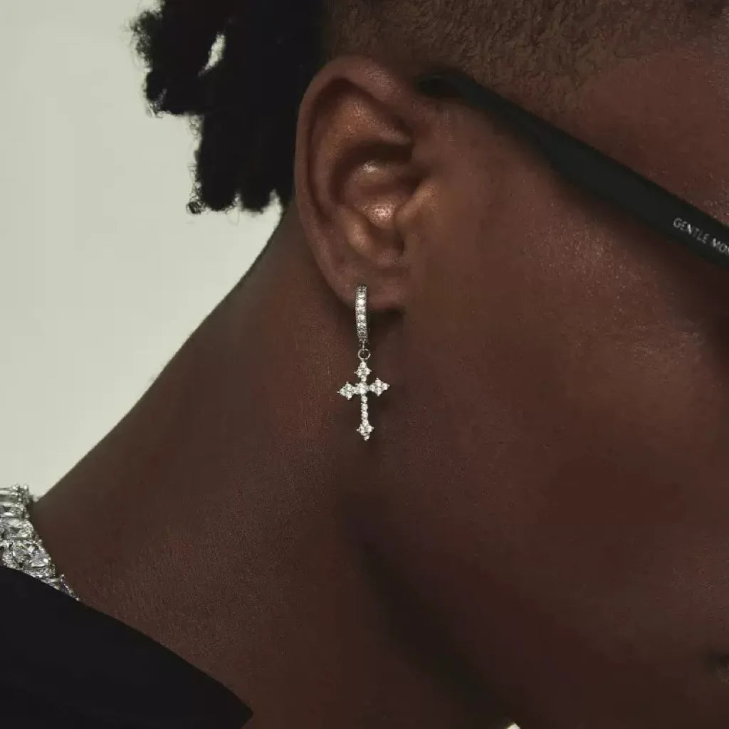 OXTAO Statement Hiphop Cross Earrings for Men Women 2.5mm D VVS1 Moissanite Drop Earrings Party Jewelery Gifts 14K Gold Filled