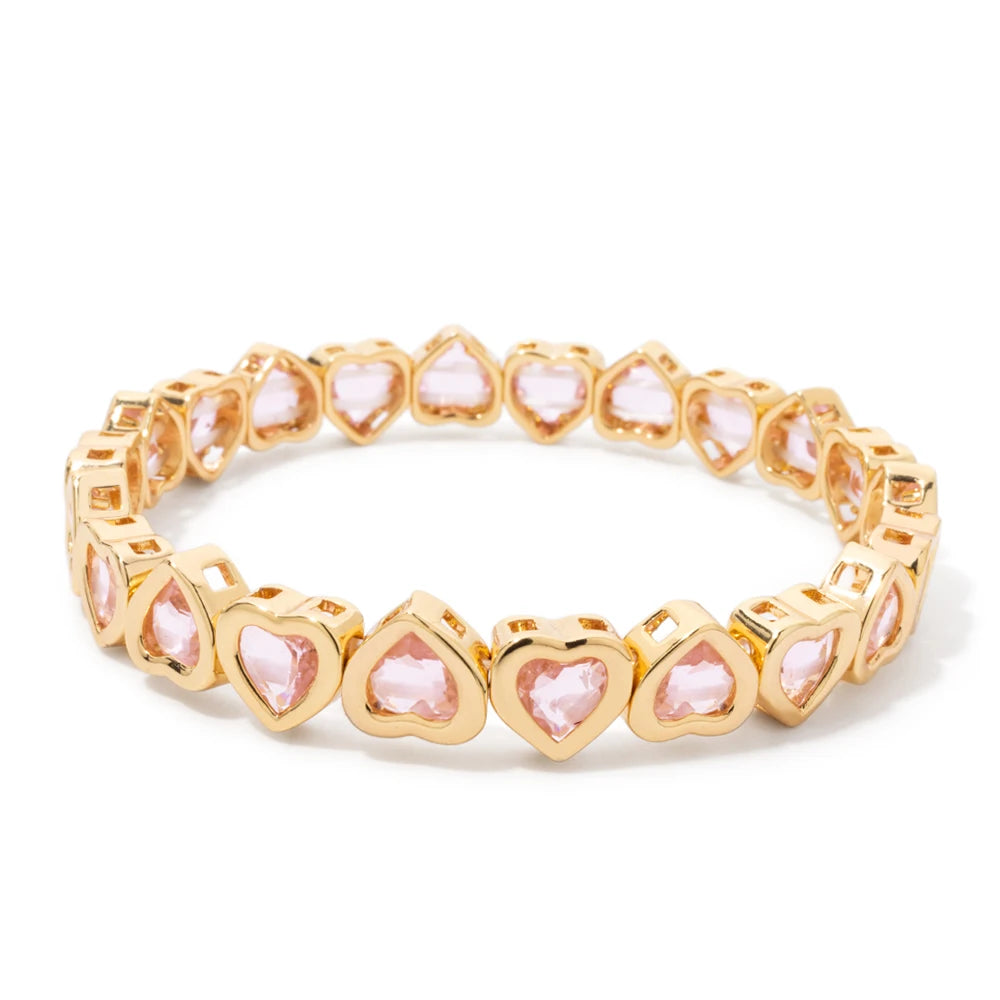 New Copper Heart Beads Gold Color Bracelets for Women Colorful Rhinestone Girl Bangle 2025