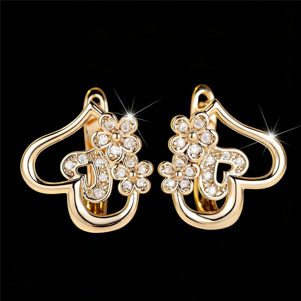 Small Heart Flower White Zircon Stone Fashion Hoop Earrings Charm Cute Female Gold Color Wedding Jewelry For Women