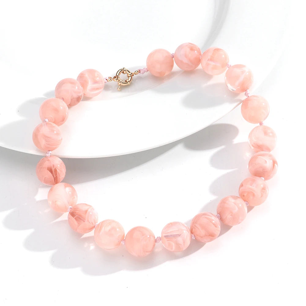 Trendy Multicolor Big Round Beads Choker Necklace for Women Acrylic Geometric Beaded Handmade Knot Necklaces Jewelry Gifts