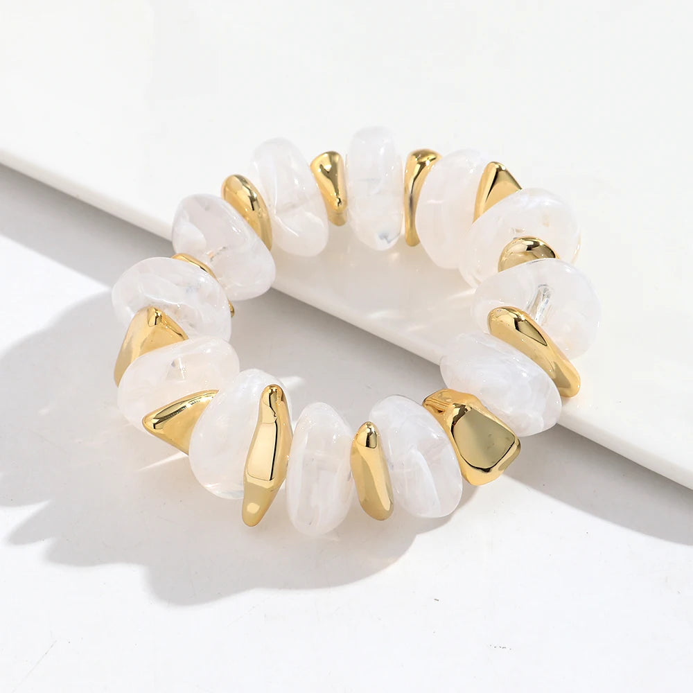 Fashion Acrylic Colorful Irregular Geometric Beads Elastic Bracelets Geometry Beaded Chunky Bracelet for Women New Jewelry Gifts