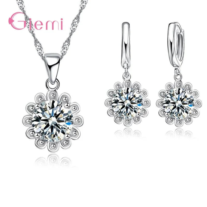 925 Silver Needle Jewelry Sets for Women Girls 34 Models Option Austrian Crystal Rhinestone Pearl Pendant Necklace Earrings