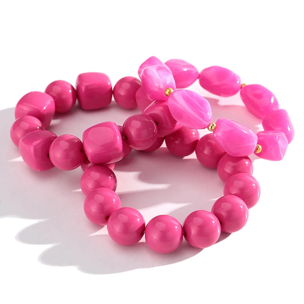 Fashion Pink Acrylic Geometric Beads Bracelets Necklace Earrings for Women Heart Tube Beaded Bracelets 2026 New Jewelry Gifts