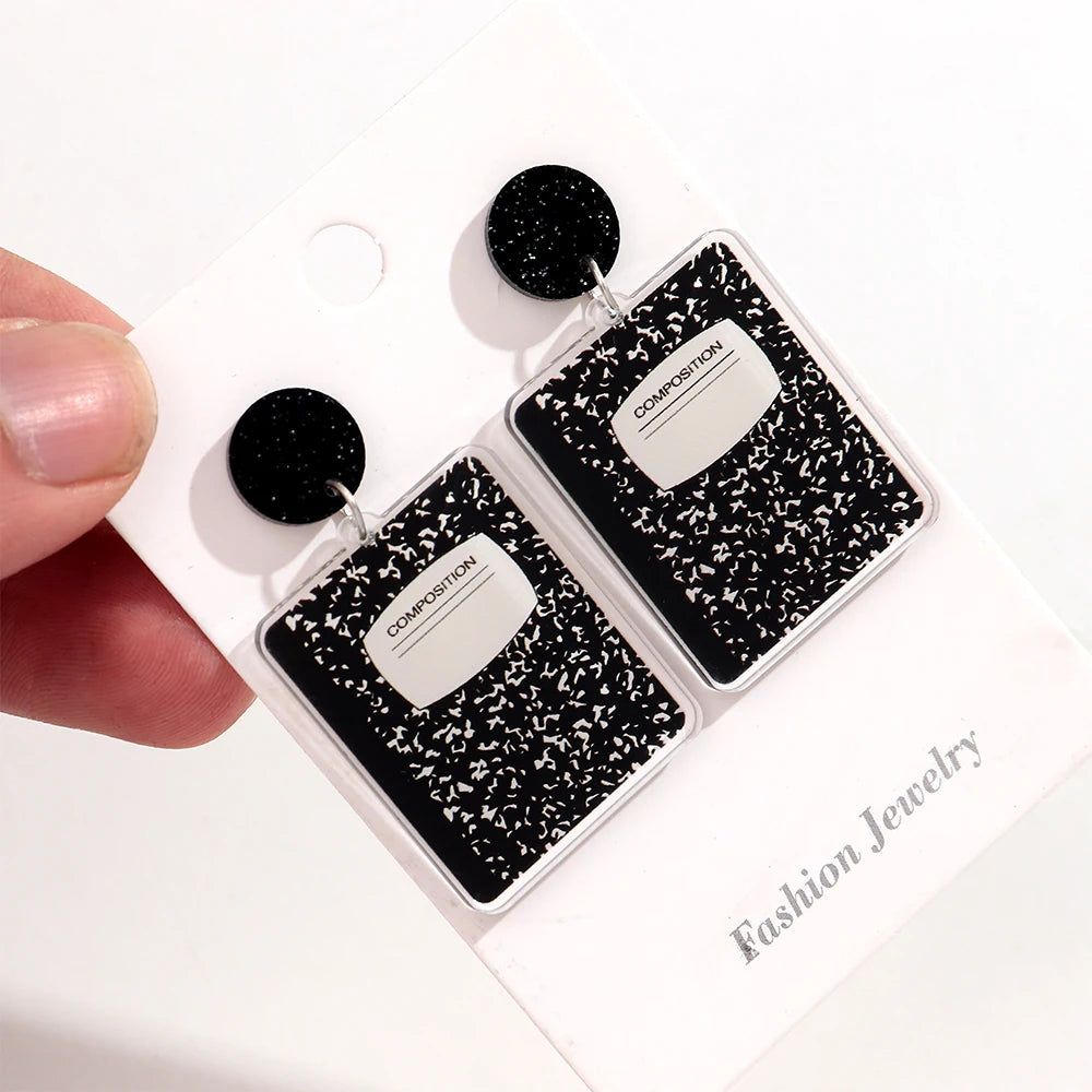 Creative Acrylic Notebook Dangle Earrings for Women Funny Geometric Drop Earring Party Jewelry Gifts