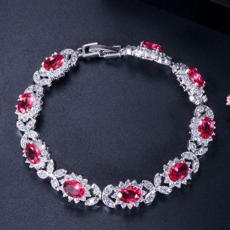 ThreeGraces Delicate Royal Blue Cubic Zirconia Flower Shape Tennis Bracelet for Women Wedding Engagement Costume Jewelry BR196