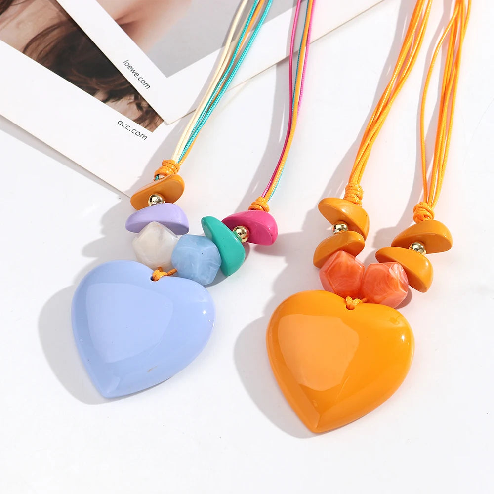 Fashion Colorful Large Love Heart Pendant Necklace Geometric Heart Shape Beads Choker Necklaces 2026 Trendy Jewelry Gifts