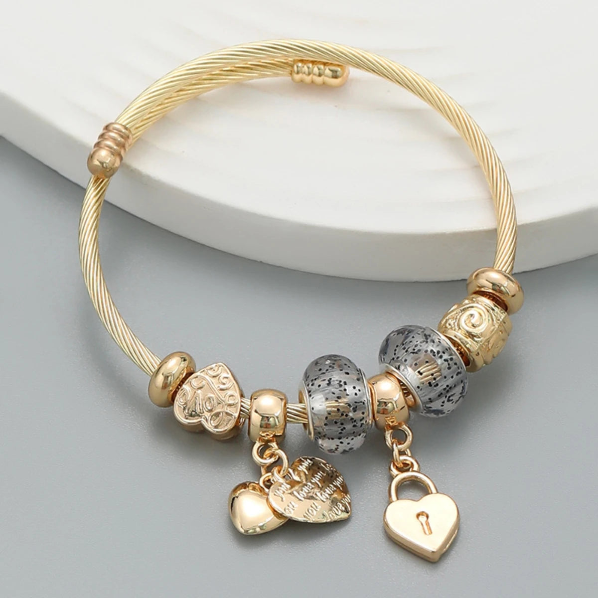 Fashion Multi Element Stainless Steel Circle Panjiadora Beaded Love Bracelet Suitable for Women's Dating, Daily Holiday Gifts