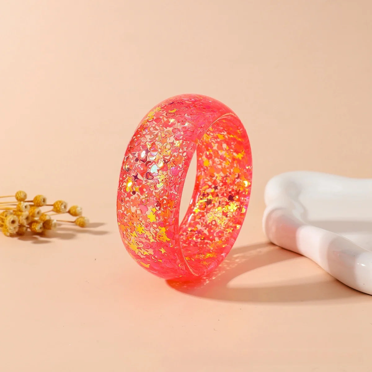 KMVEXO Trendy Personality Star Heart Sequin Acrylic Bangle for Women Statement Resin Cuff Wide Bracelet Daily Jewelry Gift