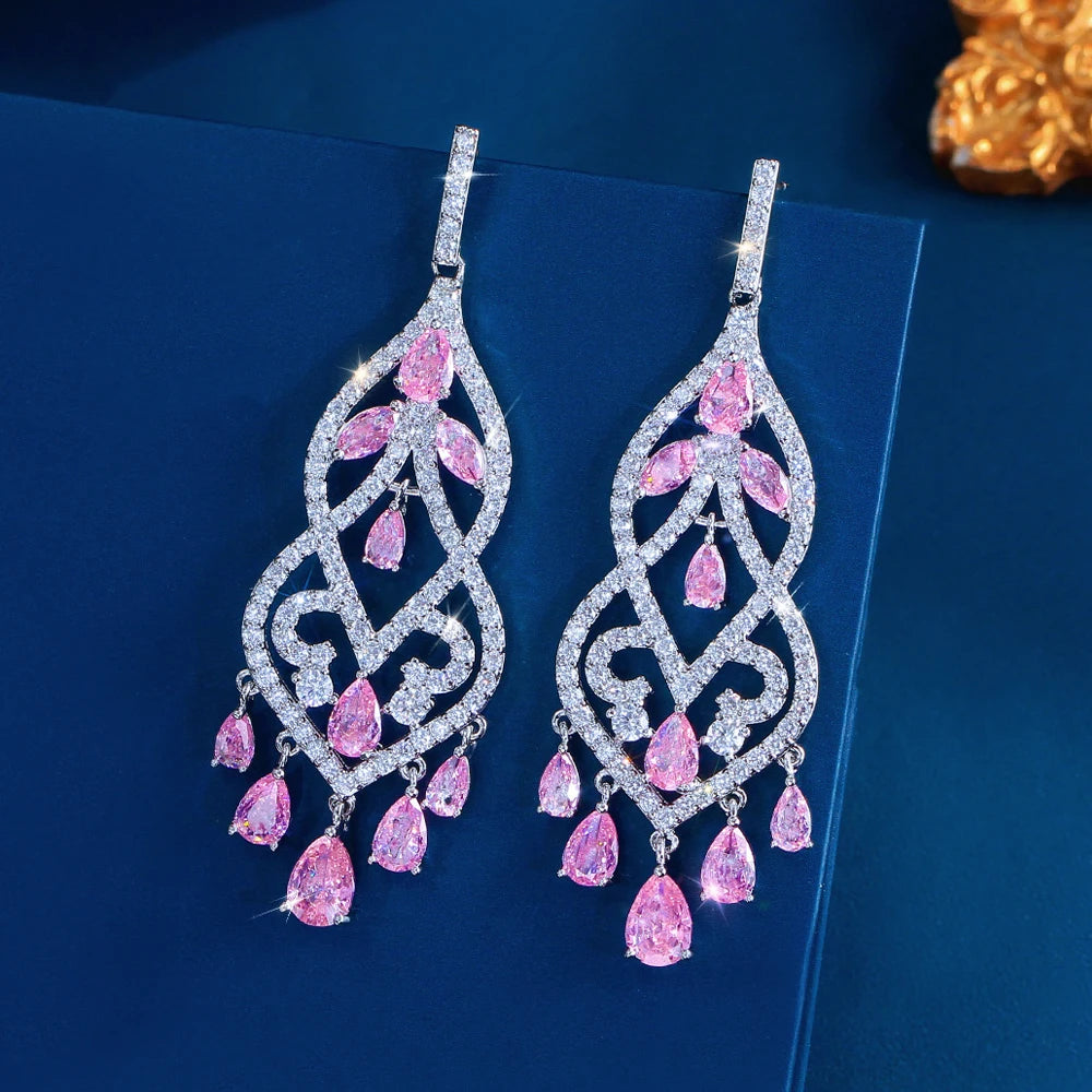 ThreeGraces Elegant Trendy Shiny White Zirconia Long Tassel Drop Bridal Wedding Party Dangle Earrings Jewelry for Women E2066