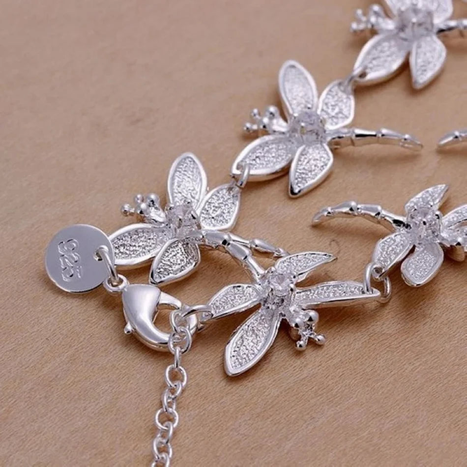 High Quality Fashion 925 Sterling Silver Bracelets Chain Jewelry Creative Inlaid Stone Dragonfly Lady for Women Party Gift 20cm