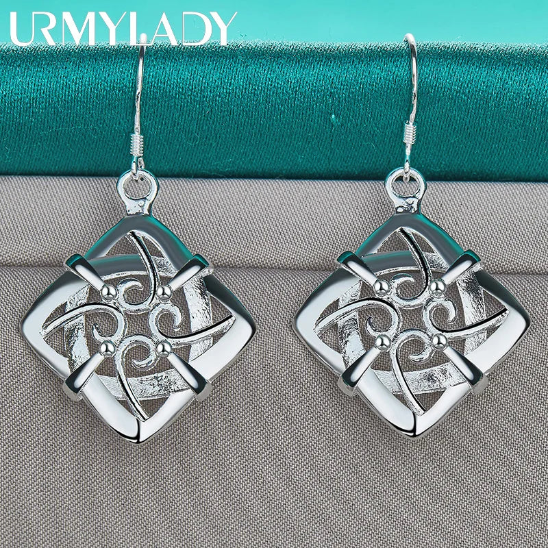 URMYLADY 925 Sterling Silver Four Leaf Flower Earrings For Women Charm Wedding Party Fashion Jewelry
