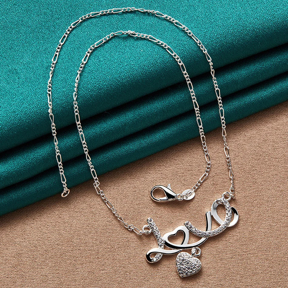 URMYLADY 925 Sterling Silver LOVE Heart Pendant Necklace For Women Wedding Party Gift Fashion Charm Jewelry