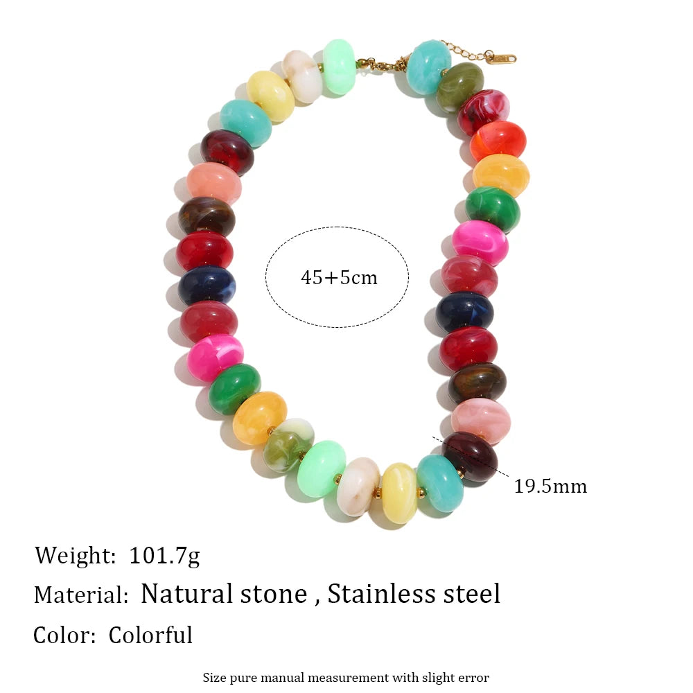 E.B.belle Colorful Bohemian Flat Disc Bead Necklace Stainless Steel 18K Gold Plated Bead Choker Summer Beach Women Jewelry Gift