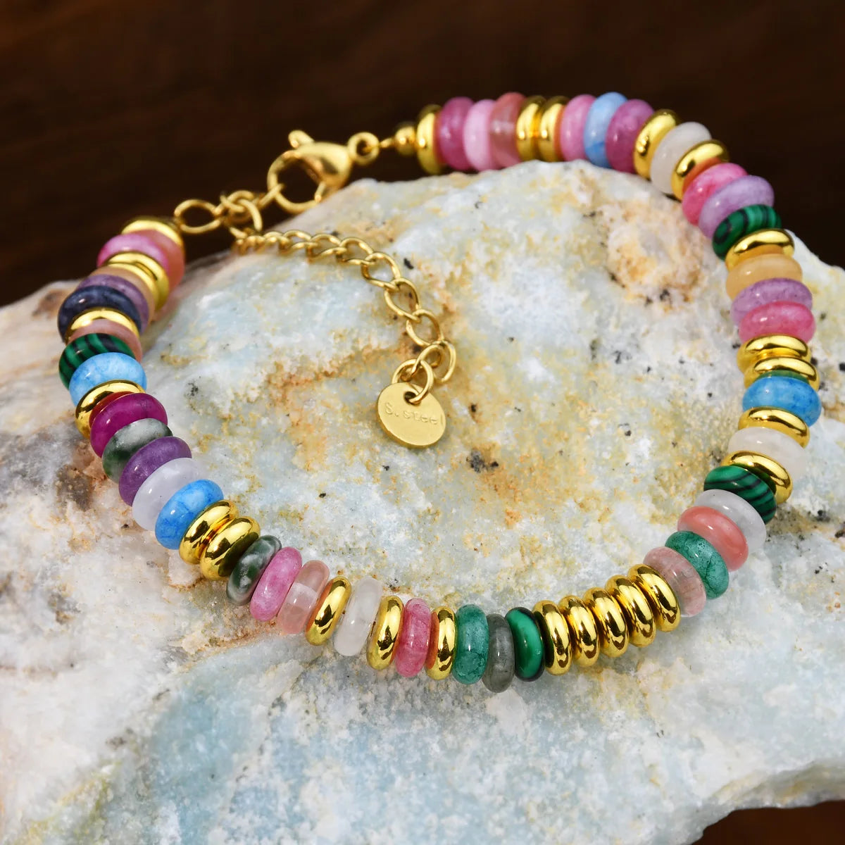 Natural Stone Colorful Mix-Gemstones Beaded Bracelet Bohemian Women's Sweet And Cute Summer Vacation Handmade Jewelry