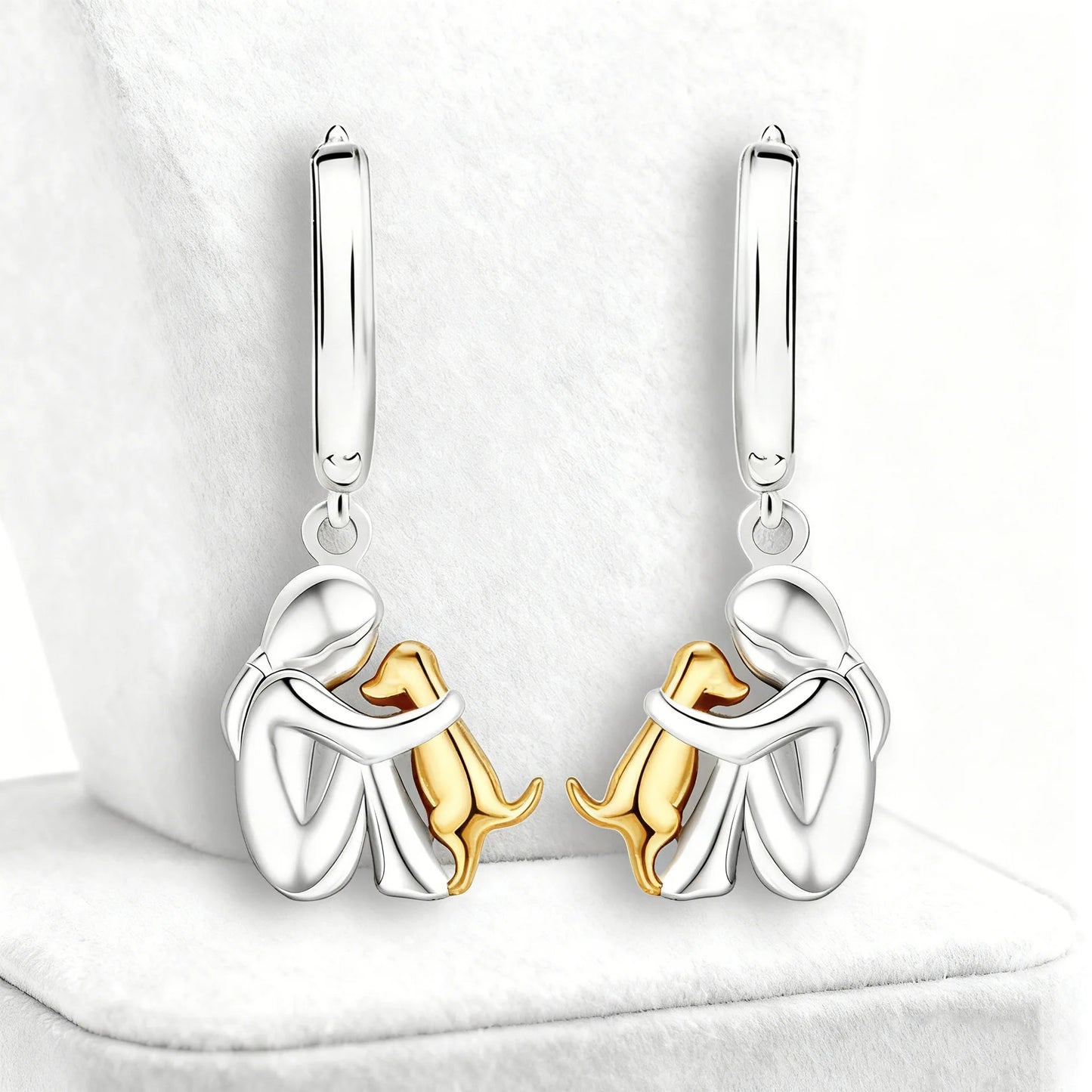 Fashion Two Tone Little Girl and Dog Earrings For Women Dog Mom Earrings Animal Puppy Jewelry