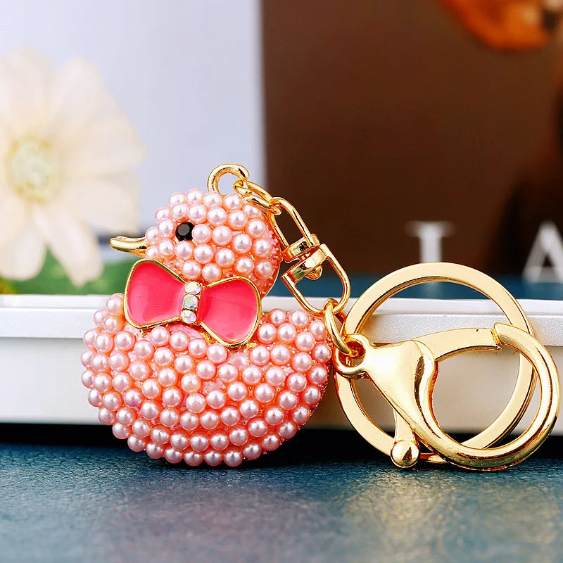 Creative rhinestone cute big yellow duck car keychain women's bag pendant metal key chain ring festival gift wholesale
