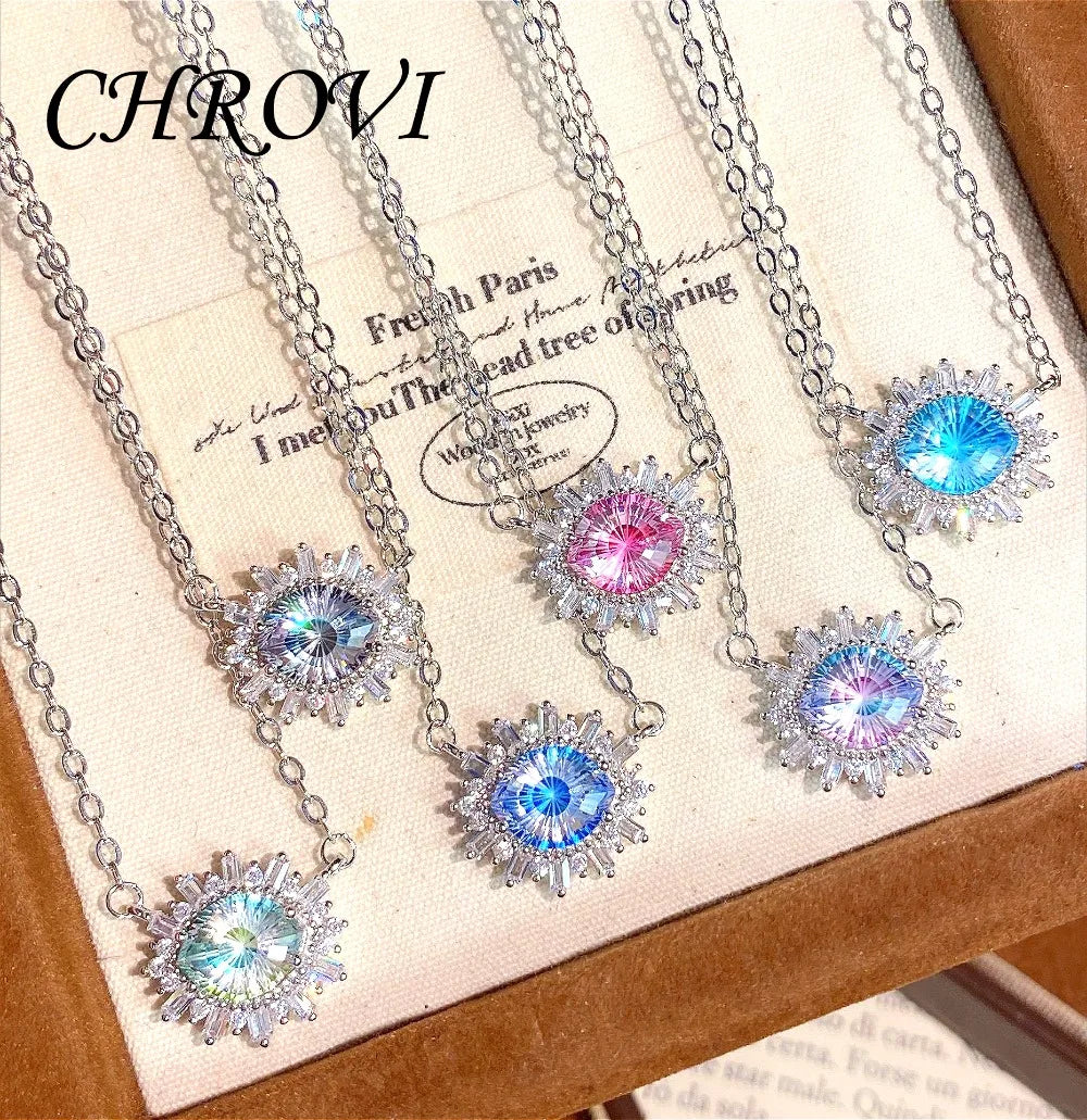 New Flashing 925 Sterling Silver Necklace Fashionable Light Luxury Collarbone Chain Necklace for Women