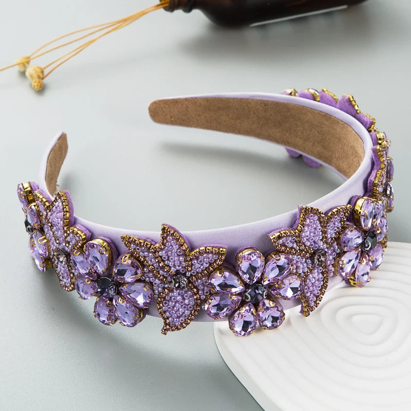 European and American Fashion Trend New Fabric Rhinestone Crystal Headband Women's Retro Baroque Bright Hair Band