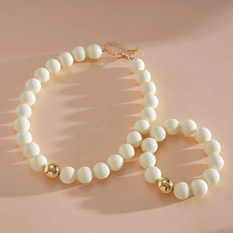 Colorful Acrylic Beads Choker Necklace and Bracelet Sets for Women Statement Jewelry Gift Accessories Fashion