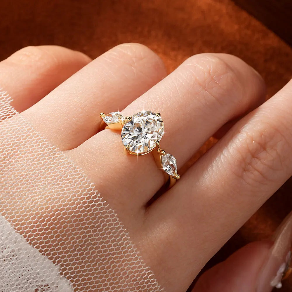 OXTAO Luxury Oval Cut Moissanite Ring 3CT D VVS1 Anniversary Gifts 3-Stone Stackable Wedding Bands Women Jewelry 14K Gold Filled