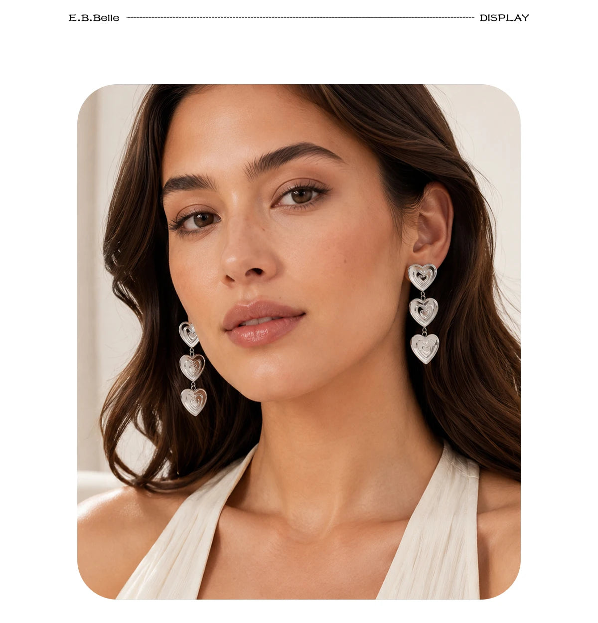 E.B.belle Modern Triple Heart Stud Earrings For Women 18K Gold Plated Waterproof Stainless Steel Earrings Fashion Ladies Jewelry