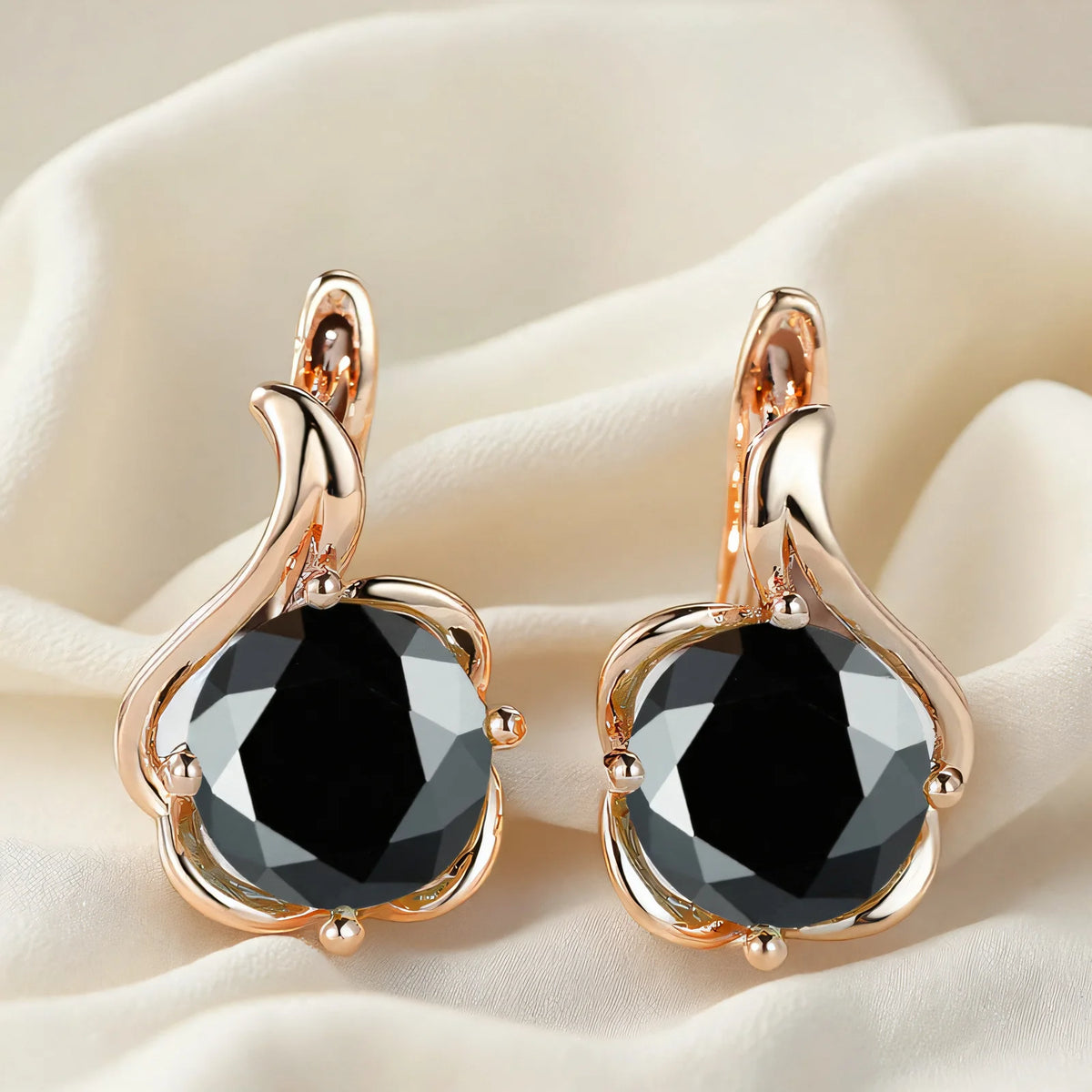 Female Crystal Round Red Green Purple Zircon Stone Flower Hoop Earrings Charm Rose Gold Color Wedding Jewelry Earrings For Women