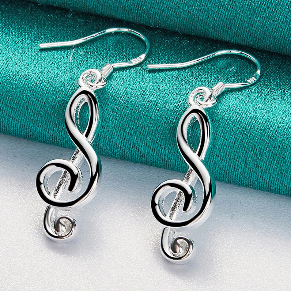URMYLADY 925 Sterling Silver Musical Note Earrings Eardrop for Women Charm Wedding Engagement Fashion Jewelry