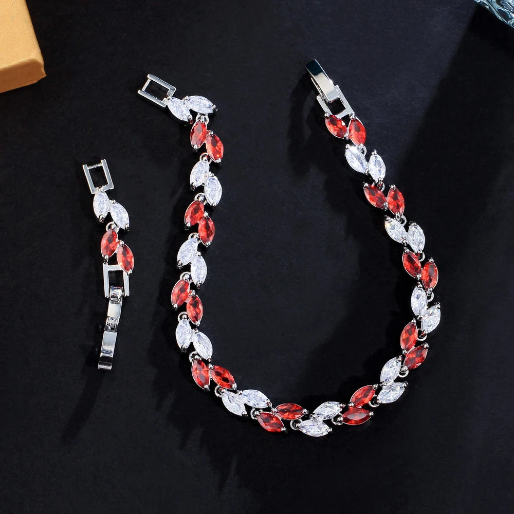 ThreeGraces New Trendy Brilliant Cubic Zirconia Leaf Shape Bridal Wedding Tennis Chain Link Bracelet Jewelry for Women B621
