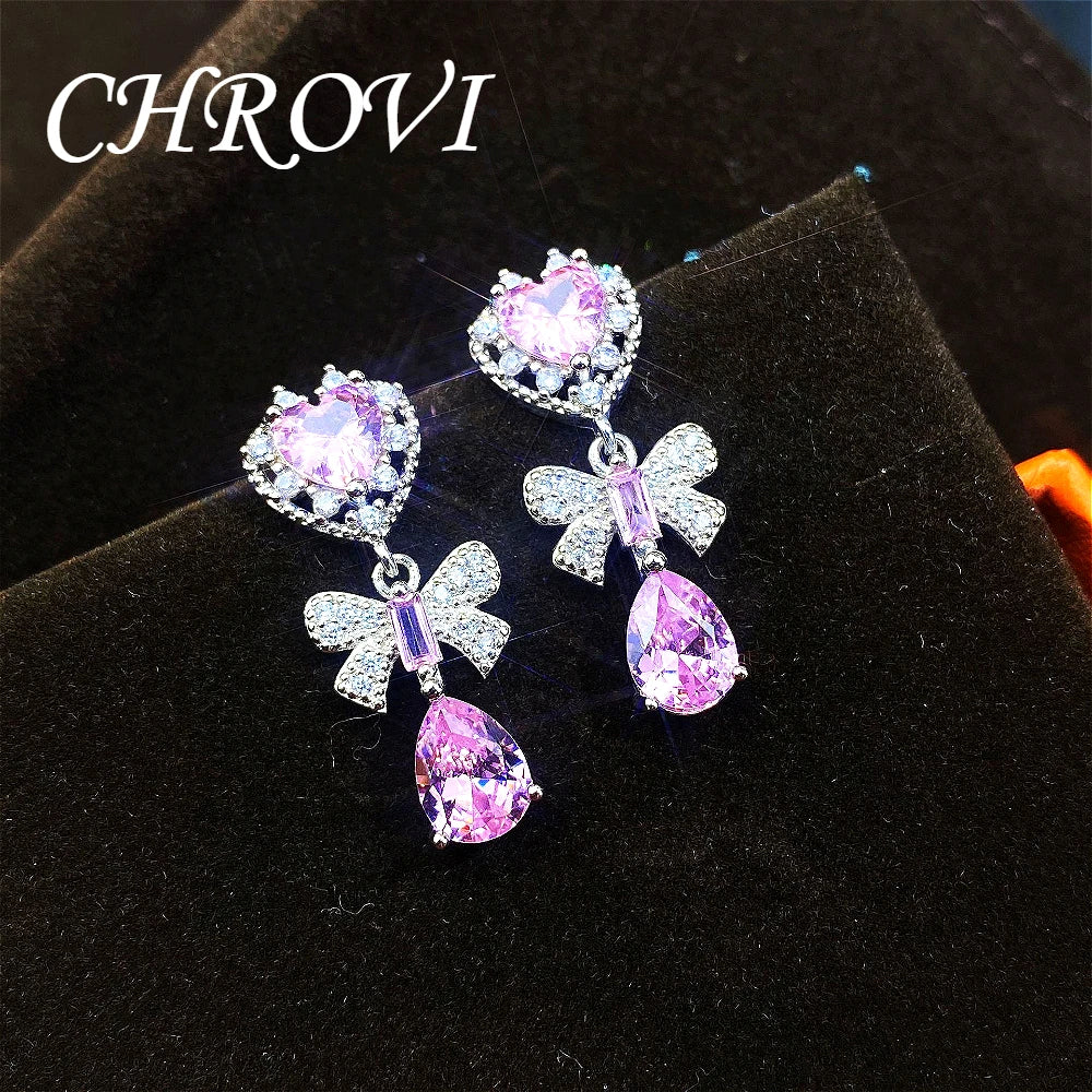 Sweet 925 Sterling Silver Elegant Earrings - Super Beautiful Crystal Retro Bow-Shaped Stud Earrings, Fresh and Chic.