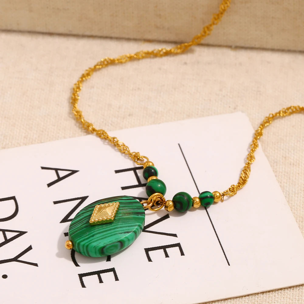 E.B.belle Acrylic Green Color Rhombus Star Pendant Necklace 18K Gold Plated Stainless Steel Women Fashion Jewelry