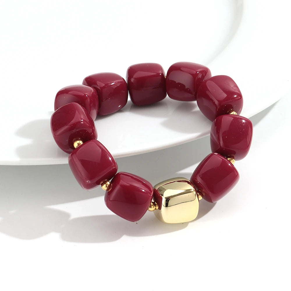 Trendy Colorful Square Beads Elastic Bangle Bracelets New Resin Geometric Beaded Stackable Bracelet 2026 Spring Summer Jewelry