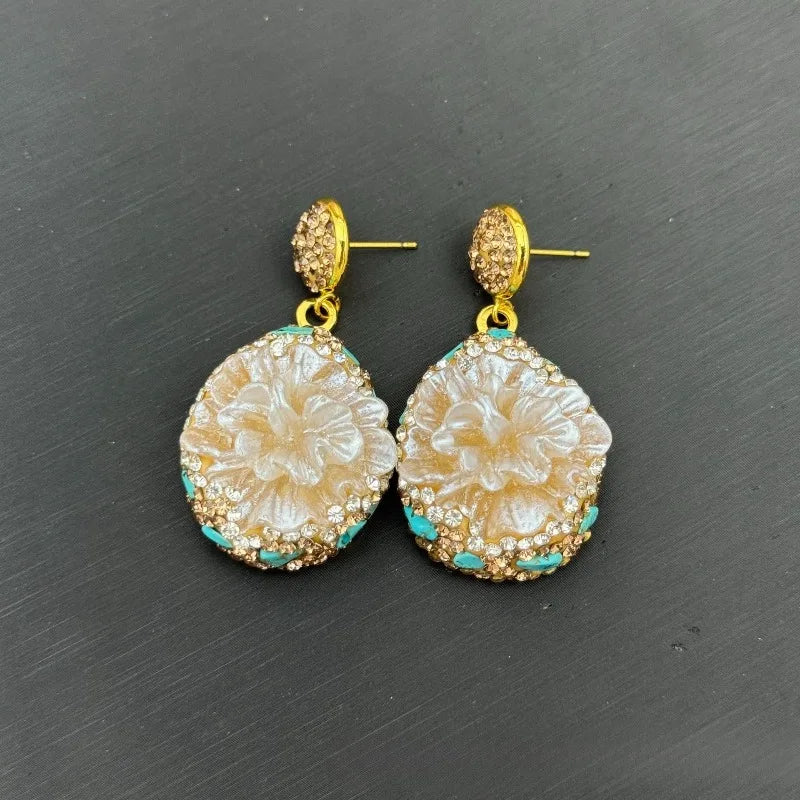 NISHIZAWA Turquoise Earrings for Women Ethnic Style Vintage Geometric Jewelry Fashion Elegant Exqusite Pendientes Mujer