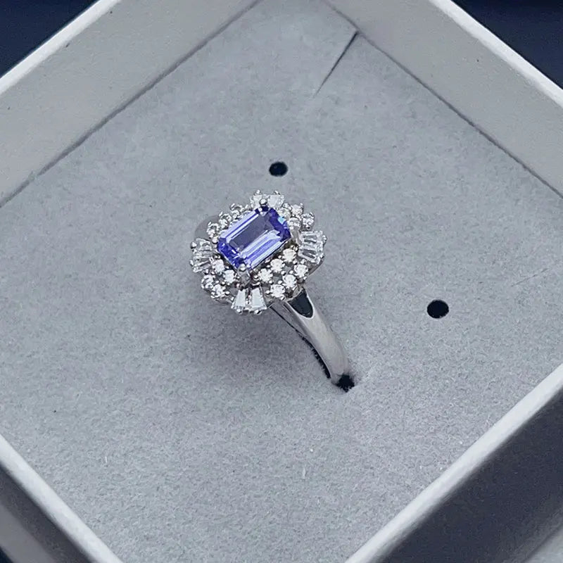 4mm*6mm Natural Tanzanite Ring with Certificate 925 Silver Tanzanite Jewelry with Thick Gold Plating Birthday Gift for Women