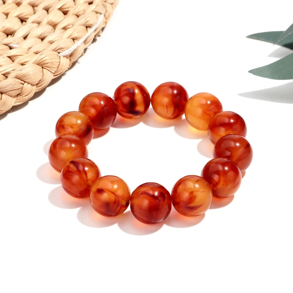 Bohemian Acrylic Colorful Marbled Elastic Round Beads Bracelets Trendy Geometric Stackable Bangle Bracelet Jewelry for woman