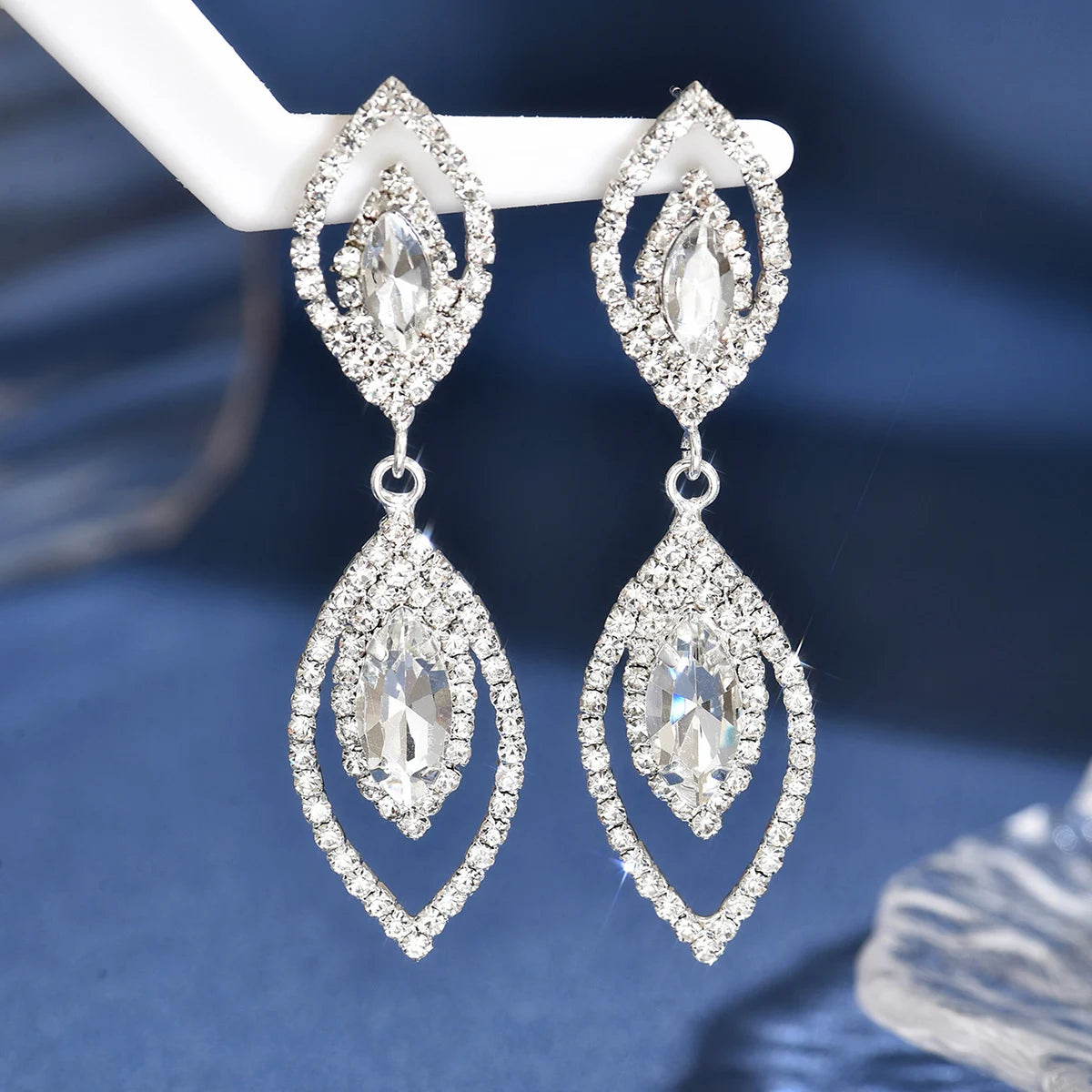 TREAZY Elegant Rhinestone Crystal Leaves Drop Earrings for Women Shiny Long Earrings Wedding Party Ear Jewelry