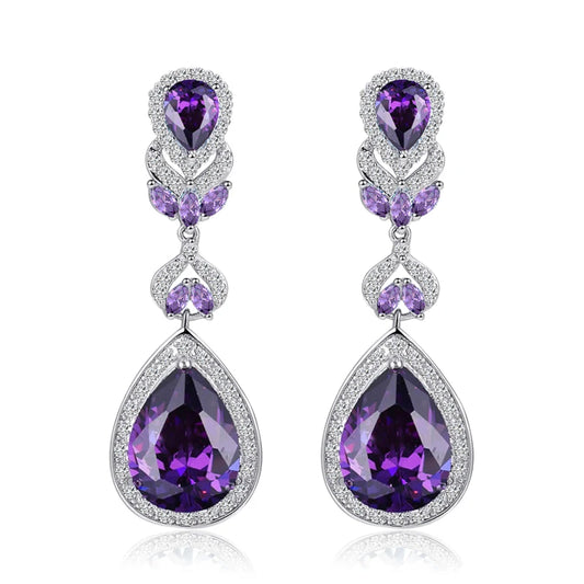 ThreeGraces Elegant Shiny Purple Water Drop Zirconia Big Long Bridal Wedding Party Earrings for Women Banquet Jewelry E1442
