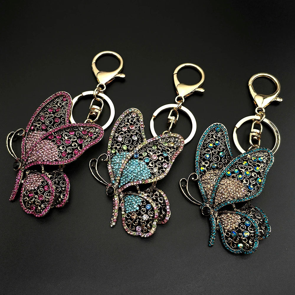 Exquisite Aesthetic Butterfly Keychain For Women Men Full Crystal Rhinestone Boho Female Insect Bag Charm Keyholder Jewelry Gift