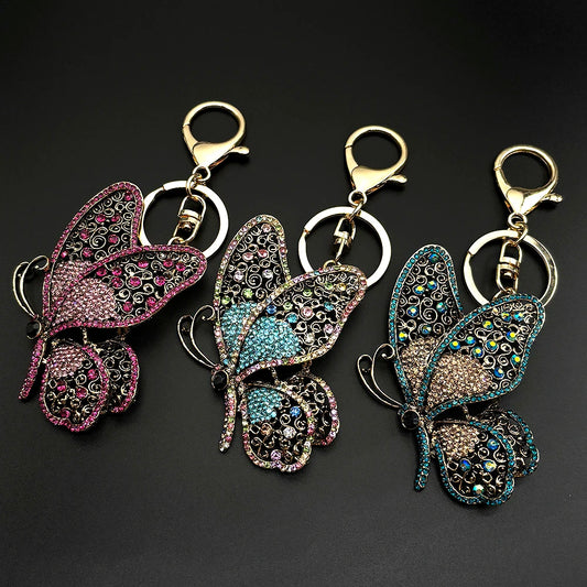 Exquisite Aesthetic Butterfly Keychain For Women Men Full Crystal Rhinestone Boho Female Insect Bag Charm Keyholder Jewelry Gift