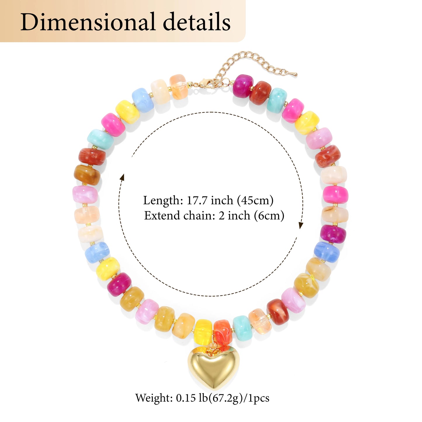 Badu Bohemia Colorful Acrylic Beaded Choker Necklace for  Women 14K Gold Plated Heart Pendant Summer Aesthetic Y2K Jewelry Gift