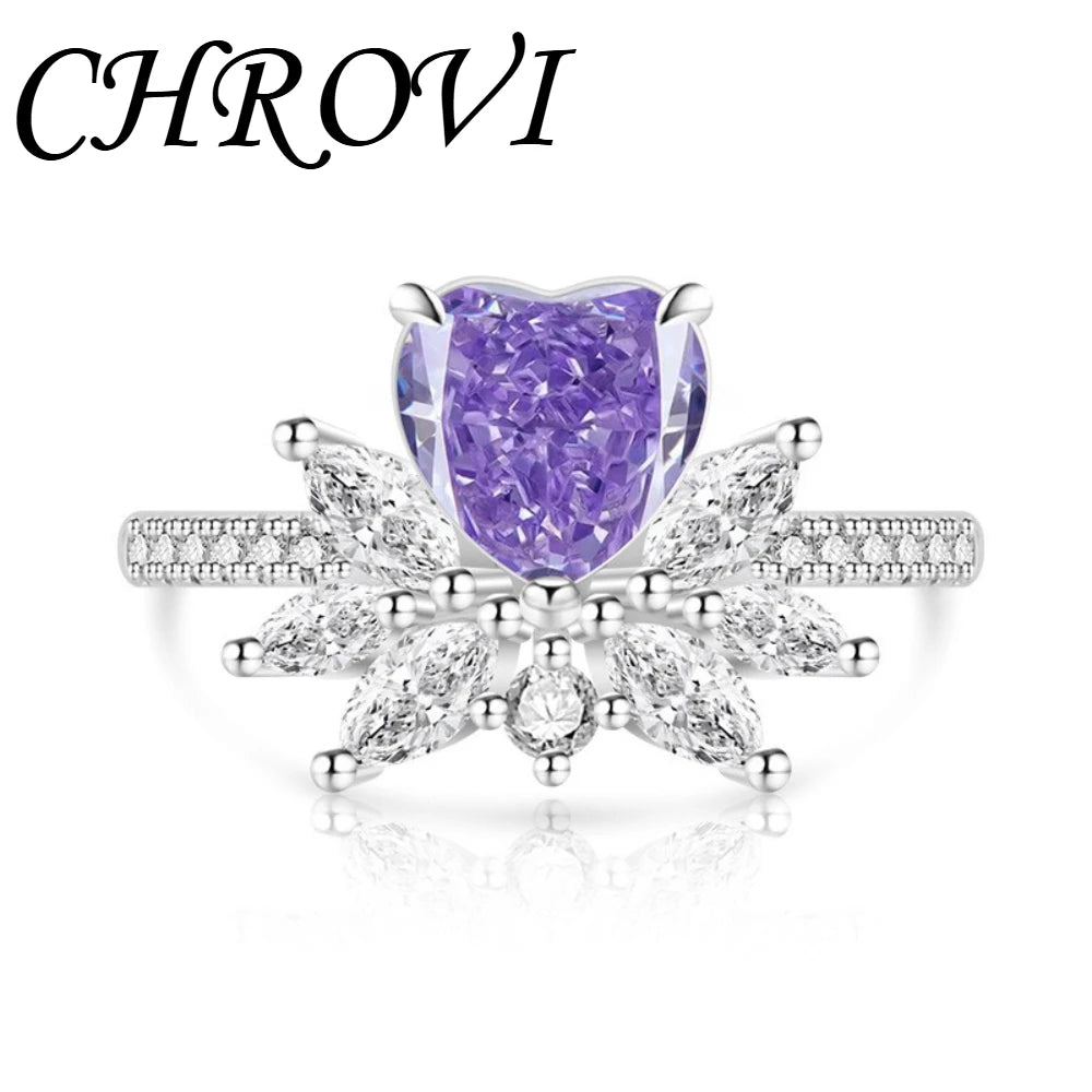 Light luxury 925sterling silver colorful gemstone ice flower ring for women,super sparkly high carbon diamond heart ring jewelry