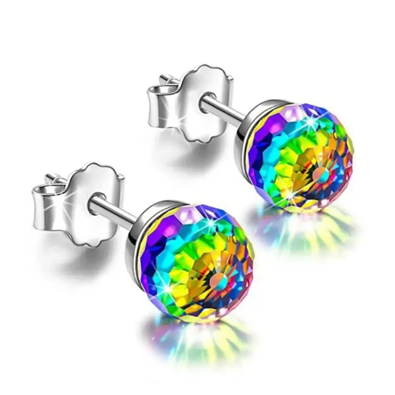 Creative Trend Silver Color Elaborate Jewelry for Women Girl Valentine's Day Gift Ear Stud Colorful Ball-shaped Crystal Earrings