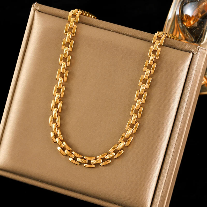 EILIECK 316L Stainless Steel 18K Gold Plated Metal Cuban Chain Statement Necklace Fashion Women Waterproof Neck Chain Jewelry