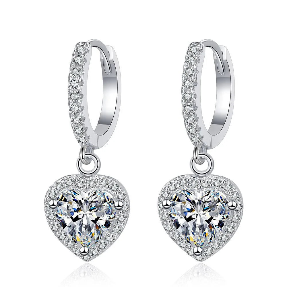 JOIAS HOME S925 Sterling Silver Classic Heart-shaped 1CT D Moissanite Stud Earrings  Women's New Minimalist High-end  Jewelry